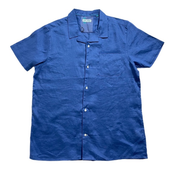 Tenth + Ocean Shirts Tenth Ocean Mens Linen Royal Blue Camp Shirt L